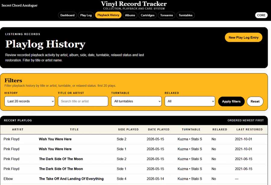 Secret Chord Analogue Vinyl Record Tracker System